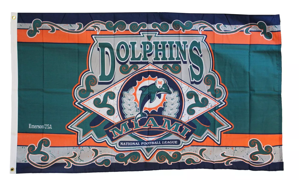 Miami Dolphins - 3'x5' NFL Polyester Endzone Flag - Polyester, 3' x 5', Without Fringe, Grommets, Dyed