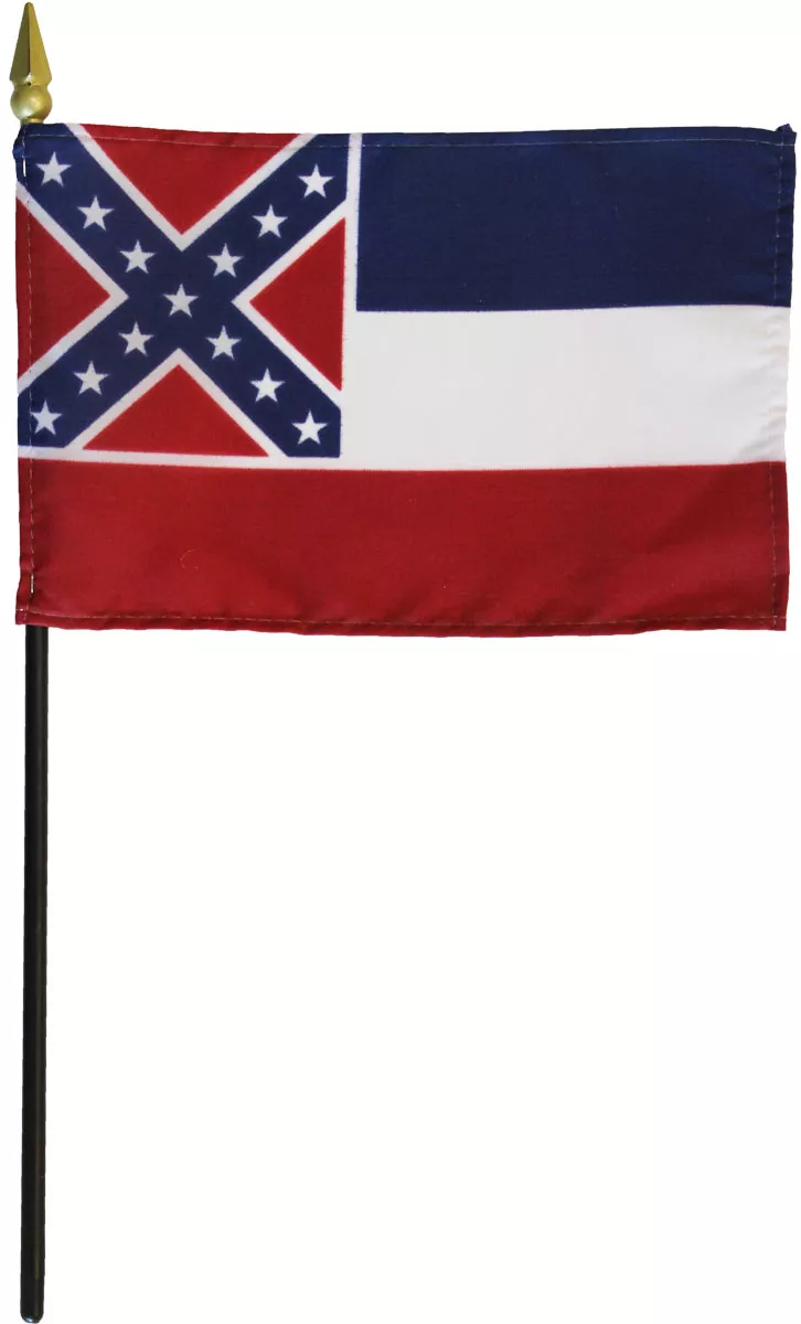 Mississippi - 4"X6" Stick Flag (1894-2020) - 4" x 6", Without Fringe
