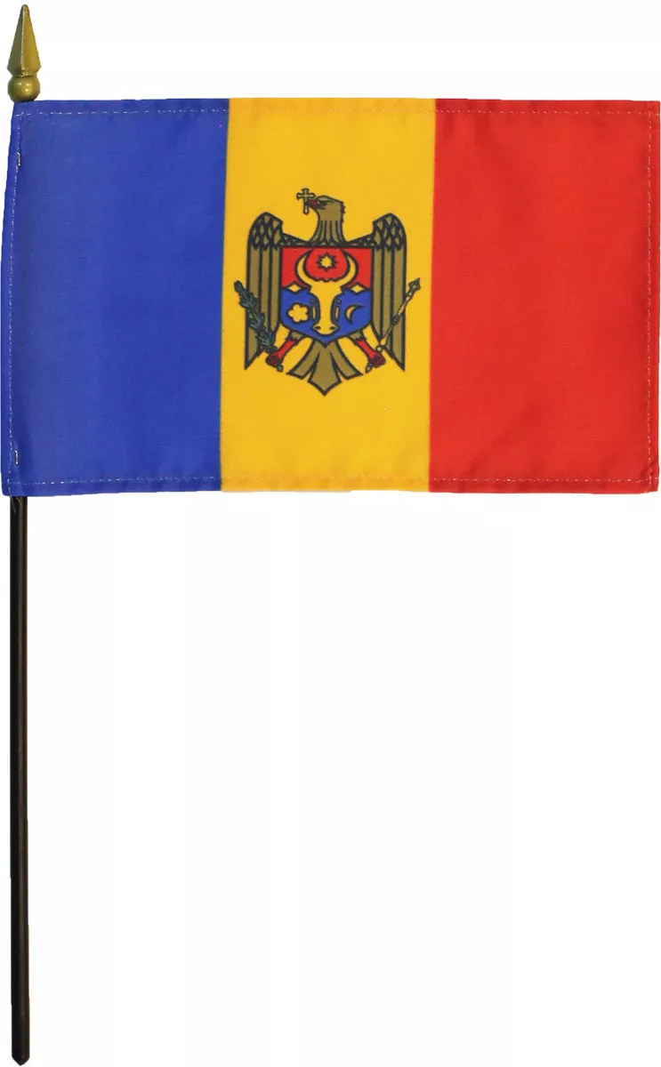 Moldova - 4"X6" Stick Flag - 4" x 6", Without Fringe