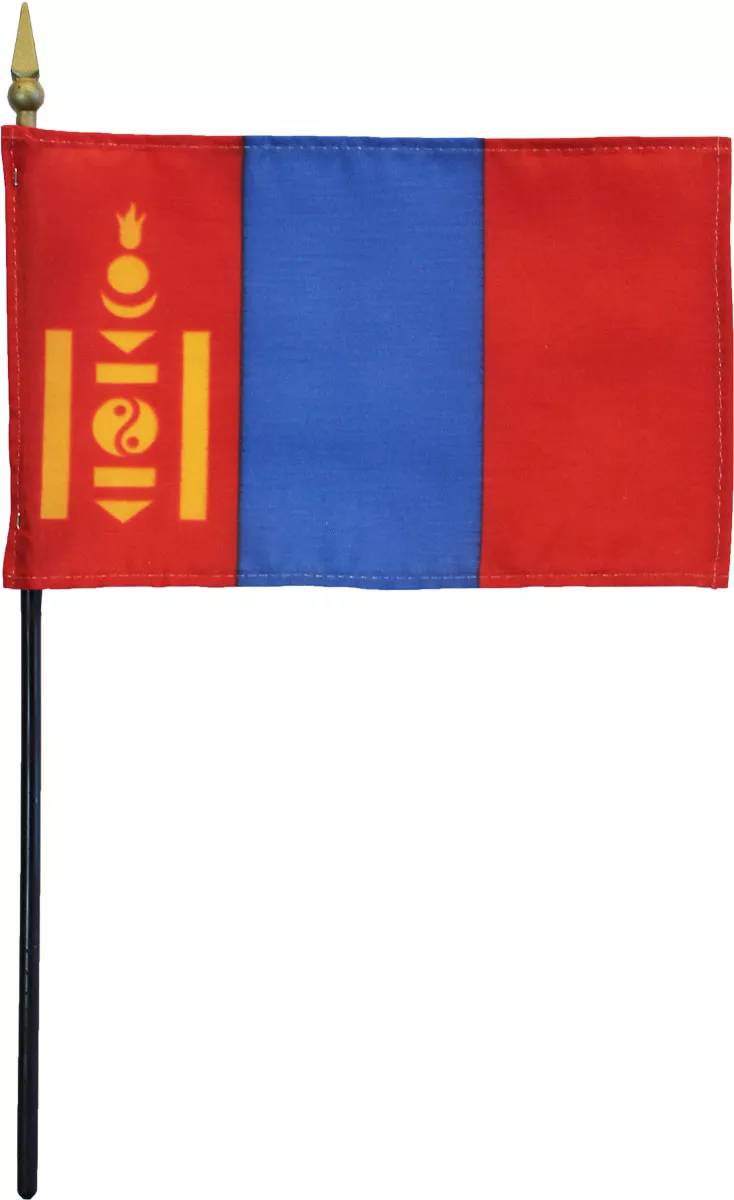 Mongolia - 4"X6" Stick Flag - 4" x 6", Without Fringe