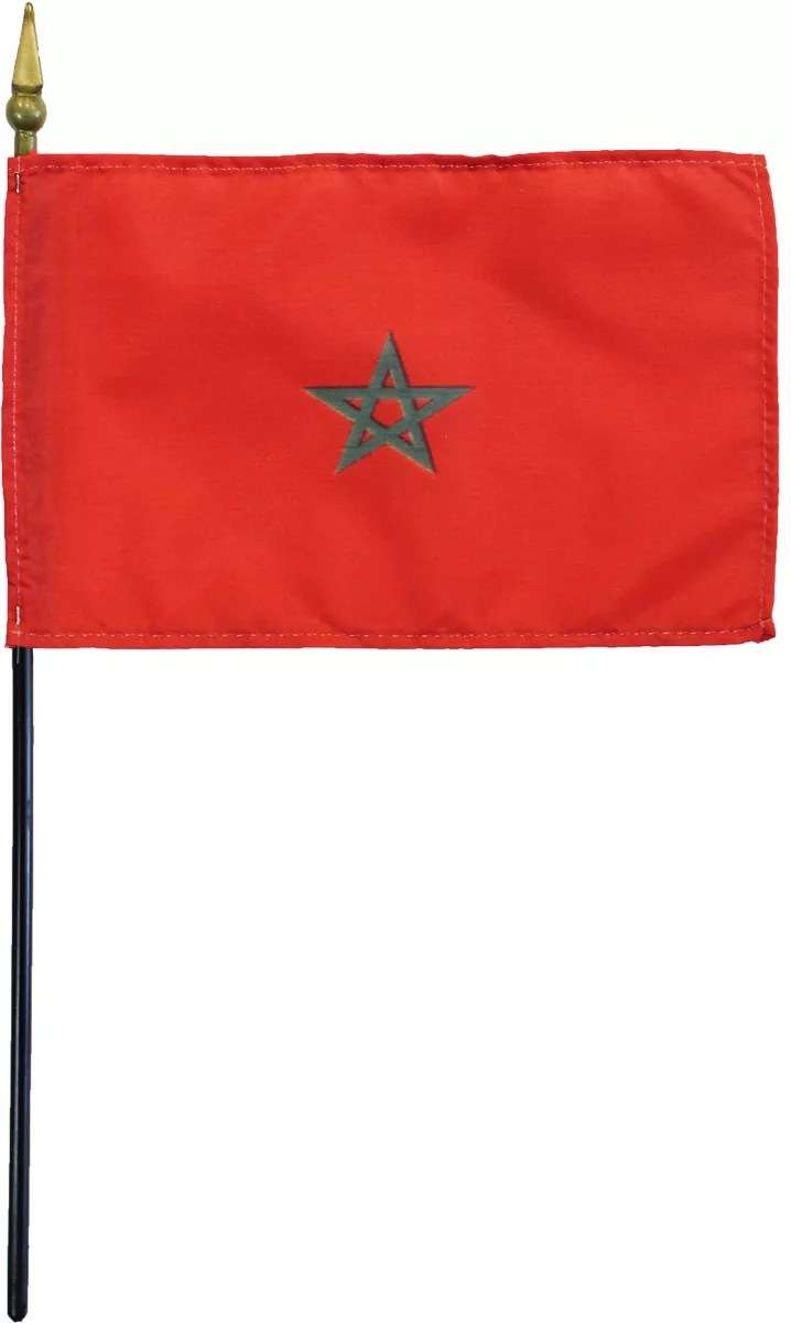 Morocco - 4"X6" Stick Flag - 4" x 6", Without Fringe