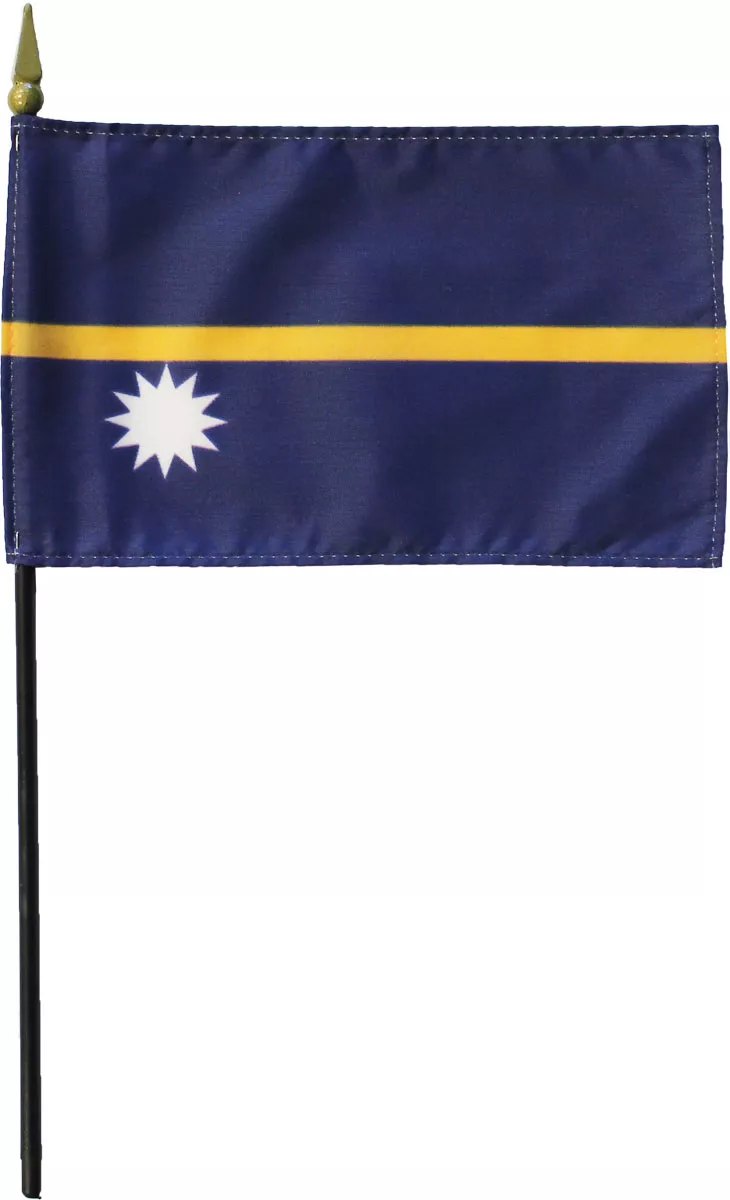 Nauru - 4"X6" Stick Flag - 4" x 6", Without Fringe