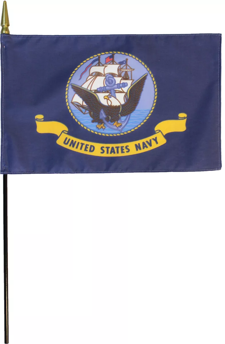 Navy - 8"X12" Stick Flag - 8" x 12", Without Fringe