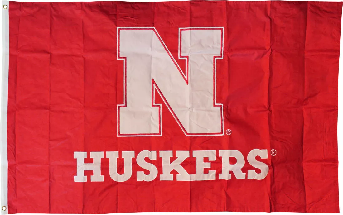 University of Nebraska - 3' x 5' NCAA 2-Sided Nylon Applique Flag - Nylon, 3' x 5', Without Fringe, Grommets, Sewn