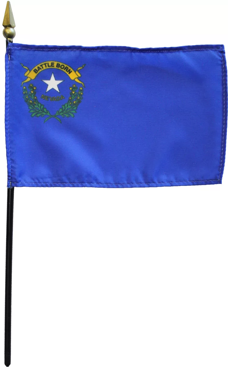 Nevada - 4"X6" Stick Flag - 4" x 6", Without Fringe