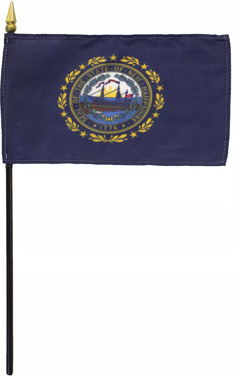 New Hampshire - 4"X6" Stick Flag - 4" x 6", Without Fringe
