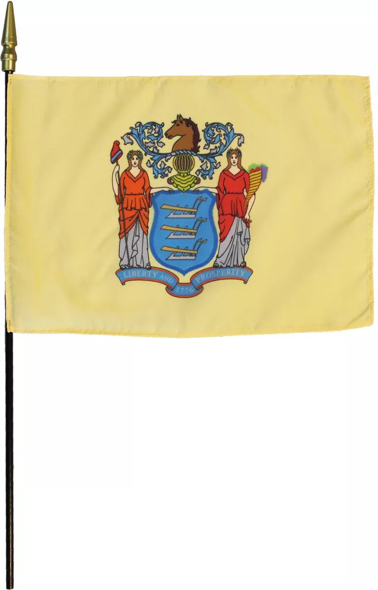 New Jersey - 8"X12" Stick Flag - 8" x 12", Without Fringe
