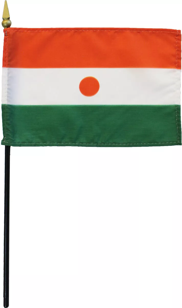 Niger - 4"X6" Stick Flag - 4" x 6", Without Fringe