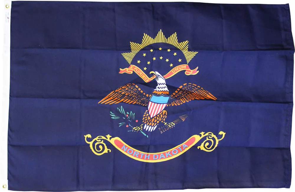 North Dakota - 3'X5' Heavy Duty 2-Ply Polyester Flag - Heavy Duty 2-Ply Polyester, 3' x 5', Without Fringe, Grommets, Dyed, Dyed