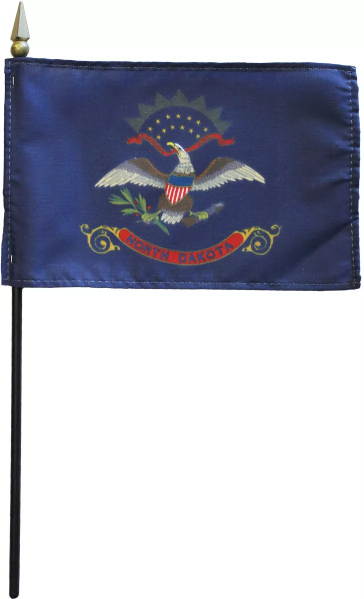 North Dakota - 4"X6" Stick Flag - 4" x 6", Without Fringe