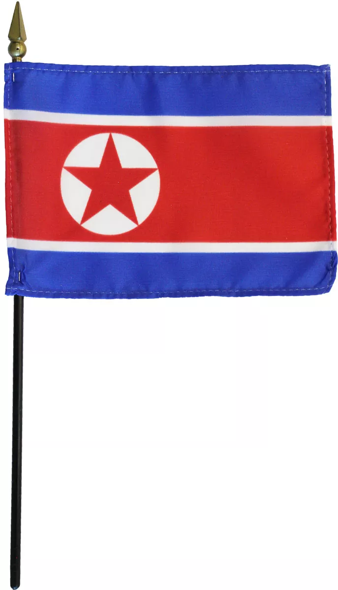 North Korea - 4"X6" Stick Flag - 4" x 6", Without Fringe