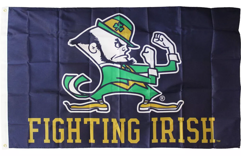 Notre Dame - 3' x 5' NCAA Polyester Flag (Leprechaun) - Medium Knit Polyester, 3' x 5', Without Fringe, Grommets