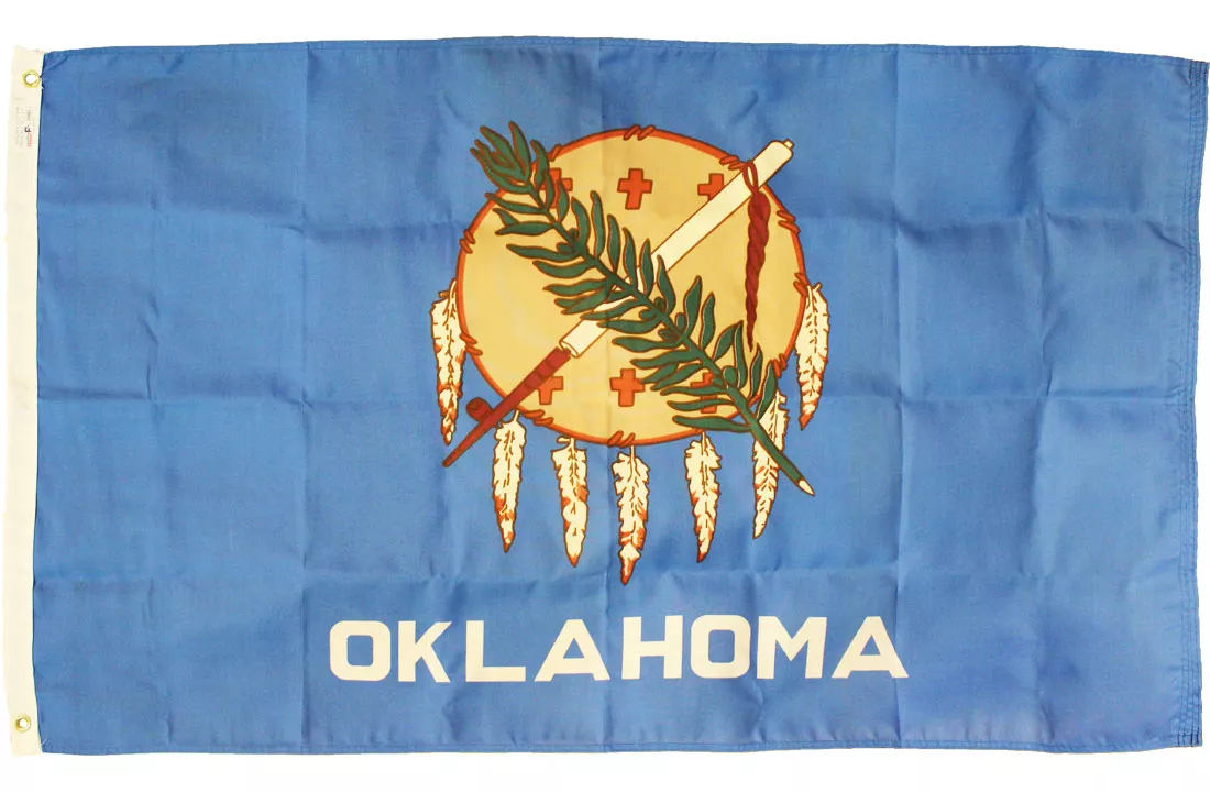 Oklahoma - 3'X5' Heavy Duty 2-Ply Polyester Flag - Heavy Duty 2-Ply Polyester, 3' x 5', Without Fringe, Grommets, Dyed, Dyed