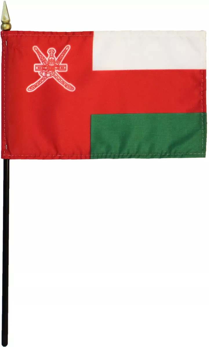 Oman - 4"X6" Stick Flag - 4" x 6", Without Fringe