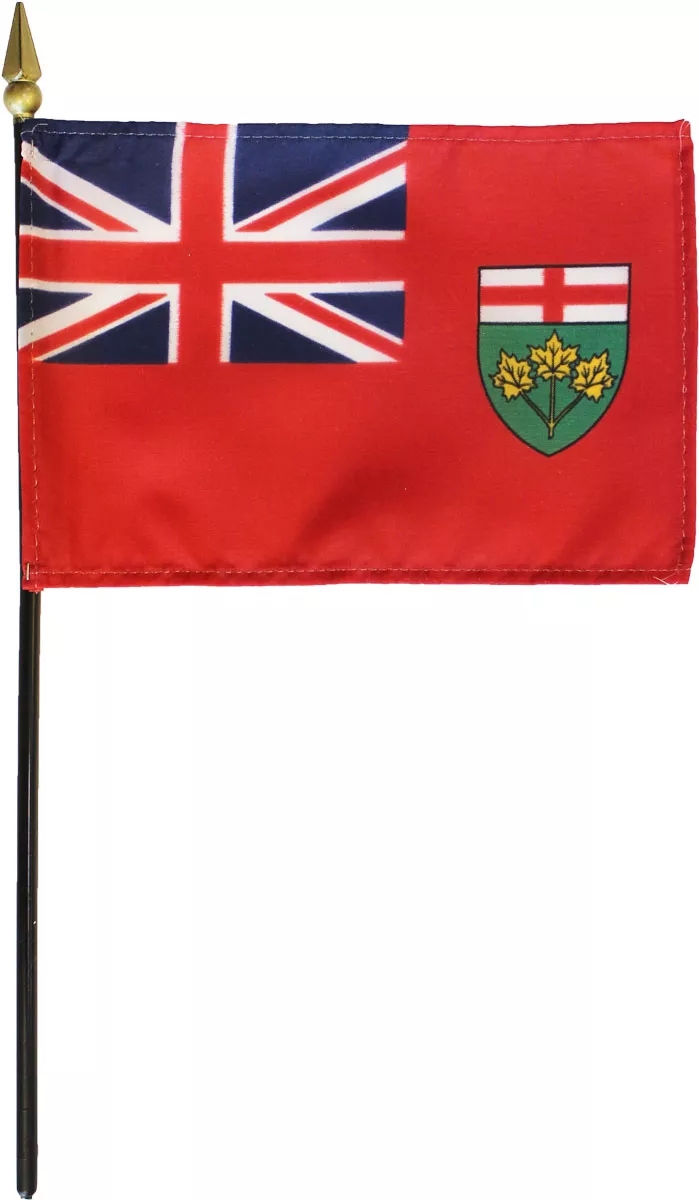 Ontario - 4"X6" Stick Flag - 4" x 6", Without Fringe