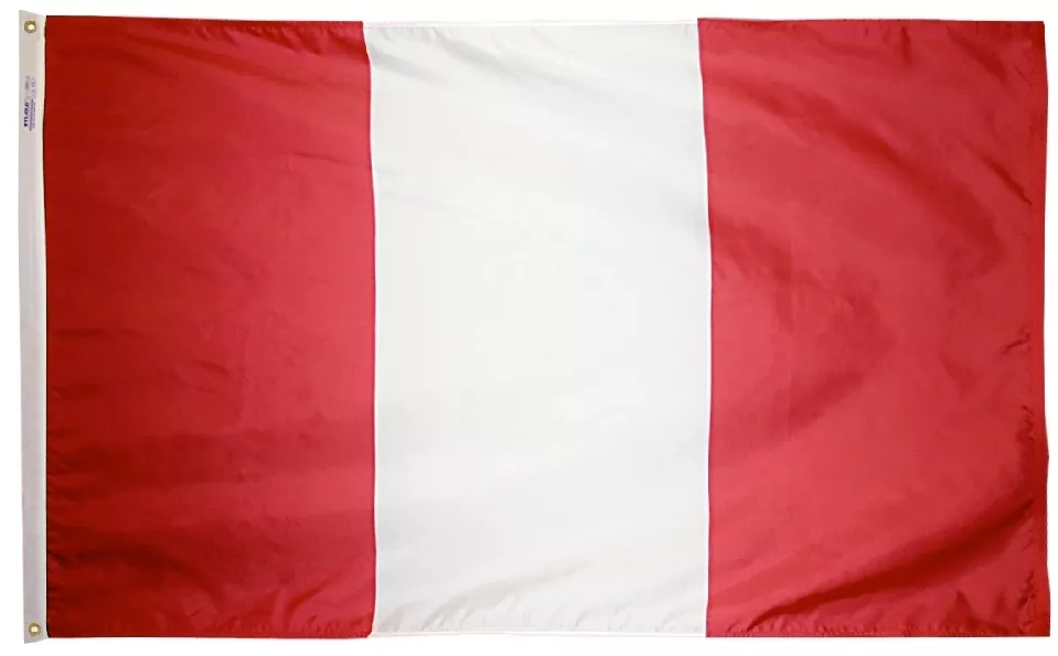 Peru - 2'X3' Nylon Flag (Civil) - Nylon, Without Fringe, Grommets