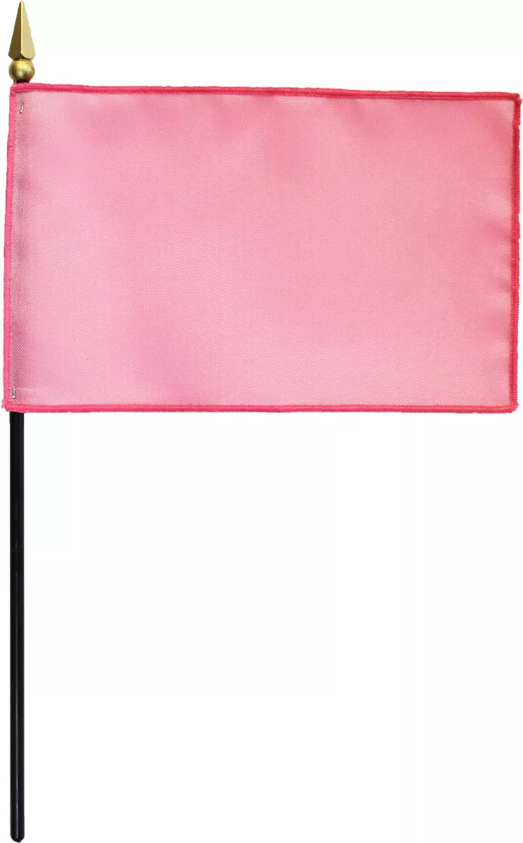 Pink - 4"X6" Solid Color Stick Flag - 4" x 6", Without Fringe