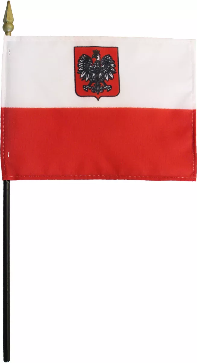 Poland (Eagle) - 4"X6" Stick Flag - 4" x 6", Without Fringe