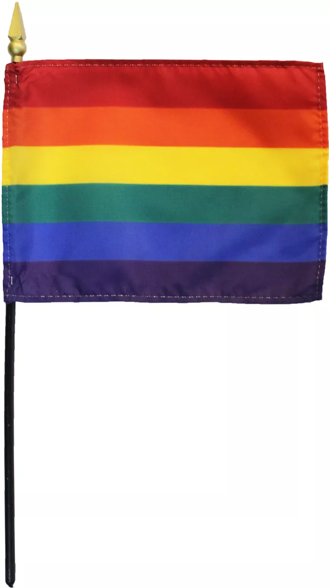 Rainbow (Pride) - 4"x6" Stick Flag - 4" x 6", Without Fringe