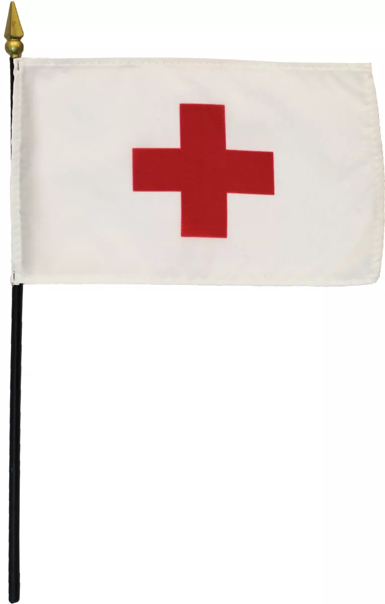 Red Cross -  4"x6" Stick Flag - 4" x 6", Without Fringe