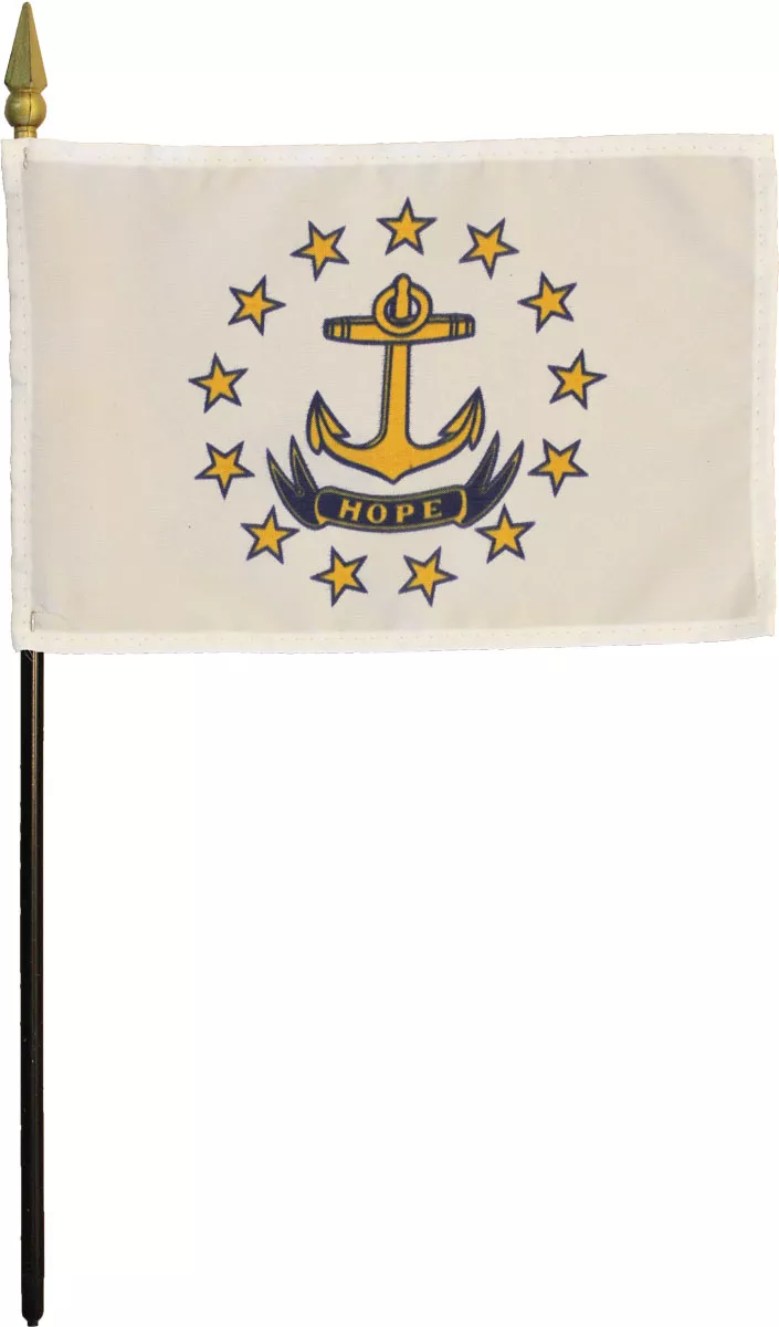 Rhode Island - 4"X6" Stick Flag - 4" x 6", Without Fringe