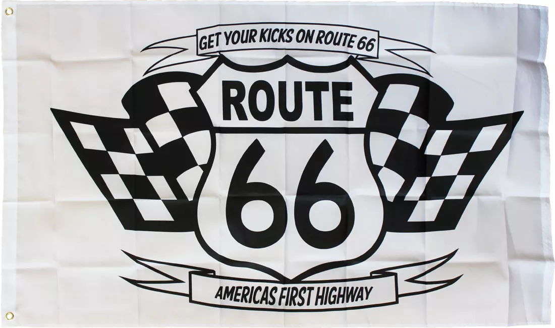 Route 66 (Get Your Kicks) -  3'X5 Polyester Flag - Polyester, 3' x 5', Without Fringe, Grommets