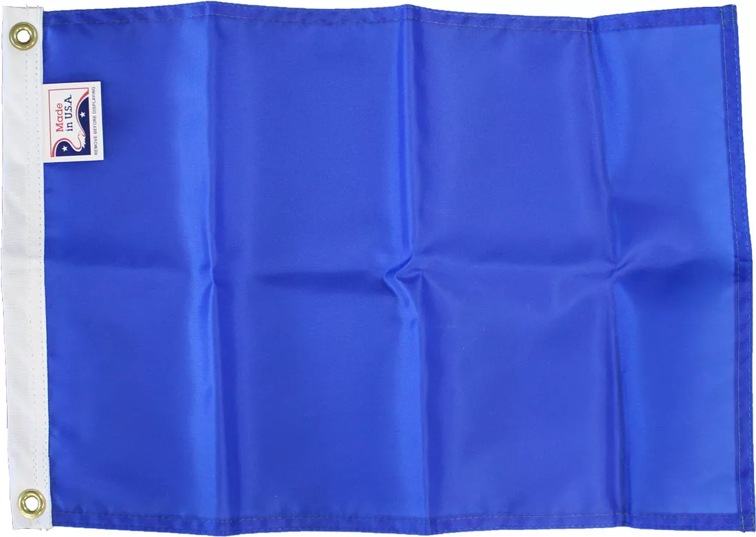 Blue - 12" x 18" Solid Color Nylon Flag (Royal Blue) - Nylon, Without Fringe, Grommets