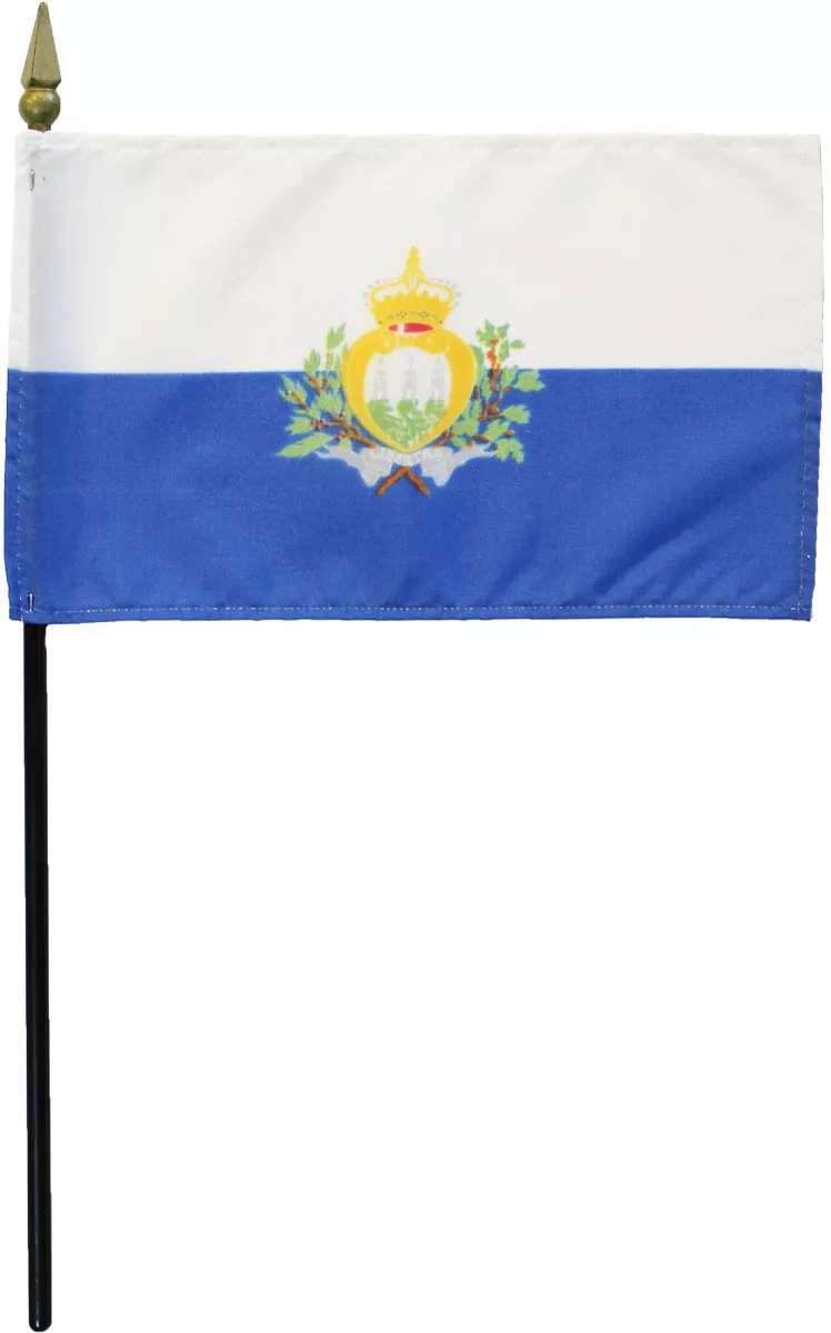San Marino - 4"X6" Stick Flag - 4" x 6", Without Fringe