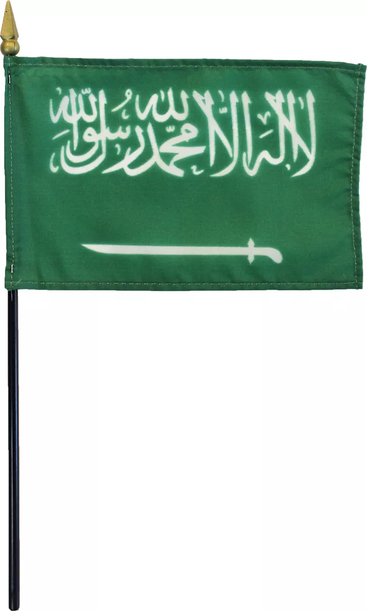 Saudi Arabia - 4"X6" Stick Flag - 4" x 6", Without Fringe