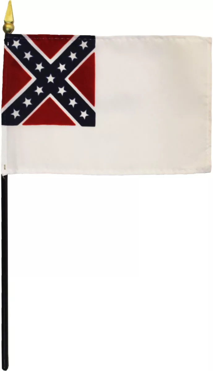 Second Confederate - 4"X6" Stick Flag - 4" x 6", Without Fringe