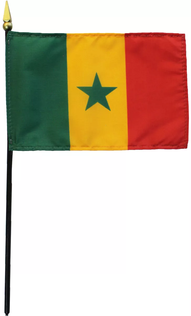 Senegal - 4"X6" Stick Flag - 4" x 6", Without Fringe