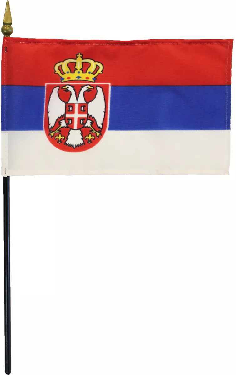 Serbia - 4"X6" Stick Flag - 4" x 6", Without Fringe