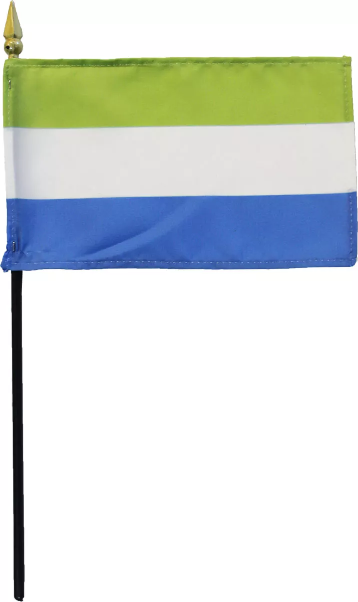 Sierra Leone - 4"X6" Stick Flag - 4" x 6", Without Fringe