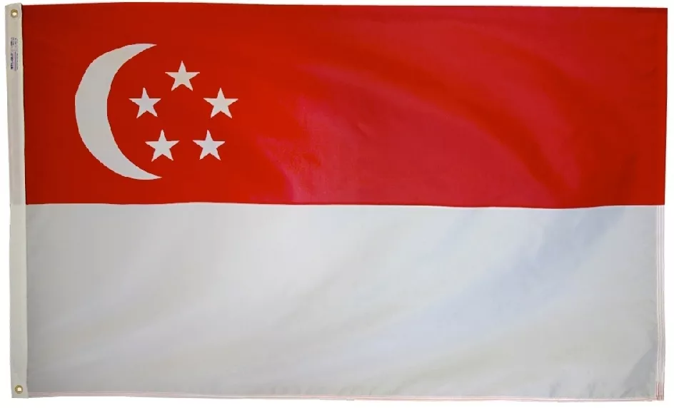 Singapore - 5'X8' Nylon Flag - Nylon, Without Fringe, Grommets