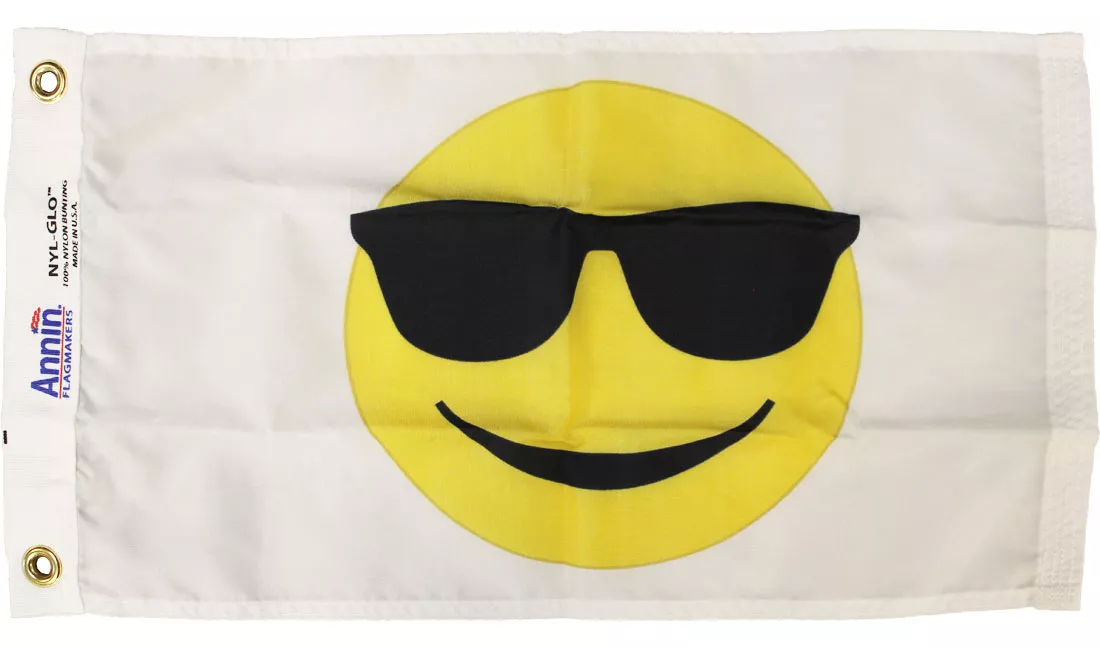 Smiley Face - 12"x18" Nylon Flag (with Sunglasses) - Nylon, Without Fringe, Grommets