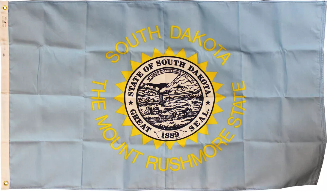 South Dakota - 3' x 5' Heavy Duty 2-Ply Polyester Flag - Heavy Duty 2-Ply Polyester, 3' x 5', Without Fringe, Grommets, Dyed, Dyed