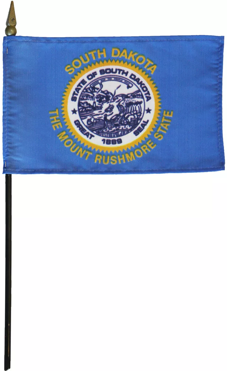 South Dakota - 4"X6" Stick Flag - 4" x 6", Without Fringe