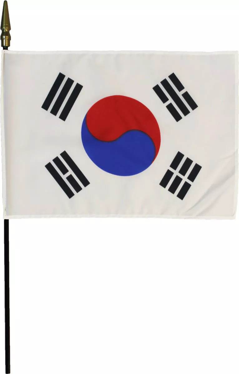 South Korea - 8"X12" Stick Flag - 8" x 12", Without Fringe