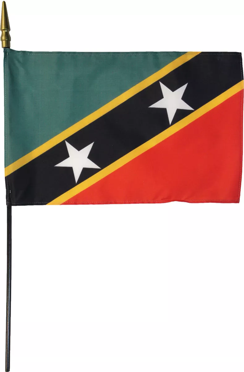 St. Kitts and Nevis - 8"X12" Stick Flag - 8" x 12", Without Fringe