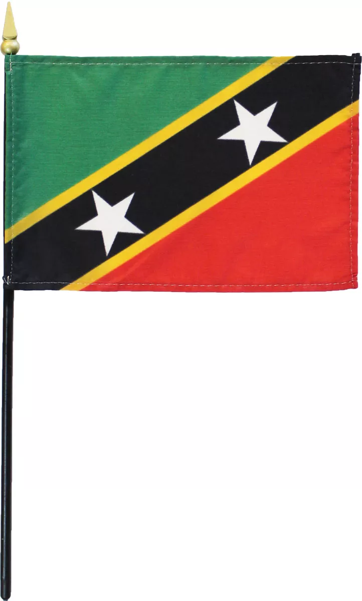 St. Kitts and Nevis - 4"X6" Stick Flag - 4" x 6", Without Fringe