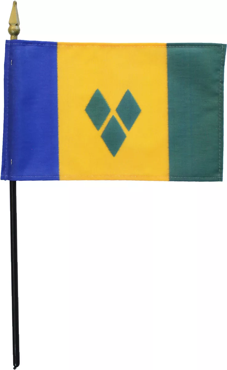 St. Vincent and the Grenadines - 4"X6" Stick Flag - 4" x 6", Without Fringe