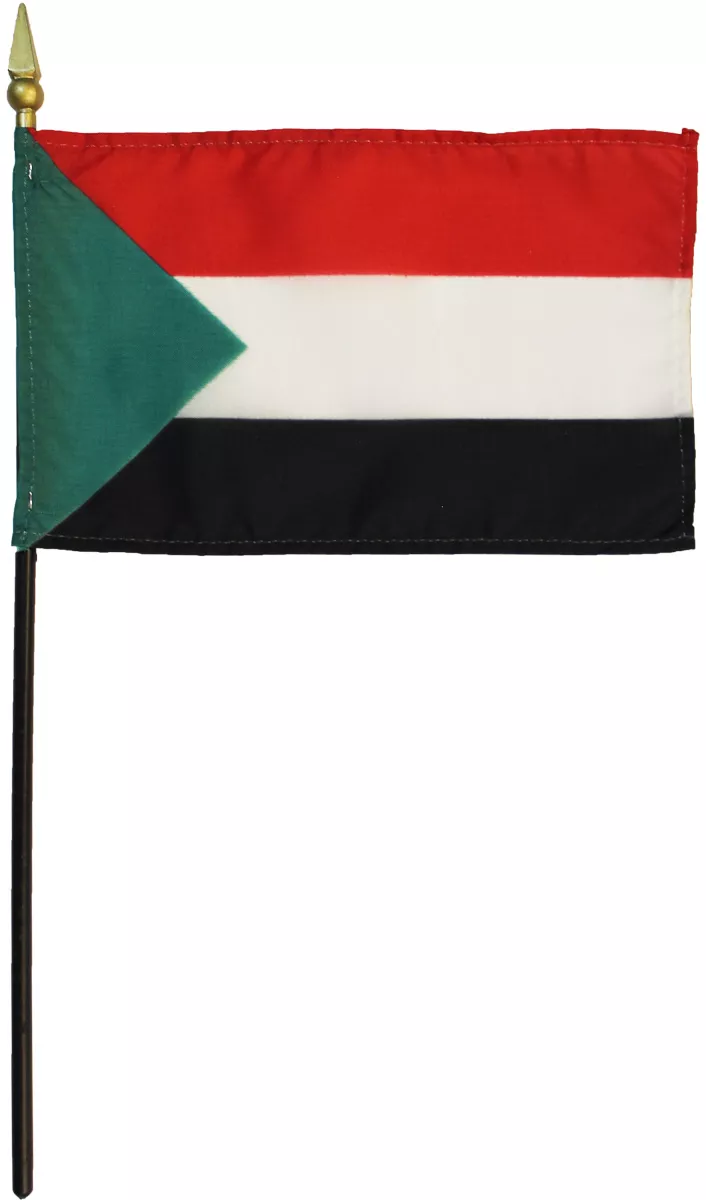 Sudan - 4"X6" Stick Flag - 4" x 6", Without Fringe