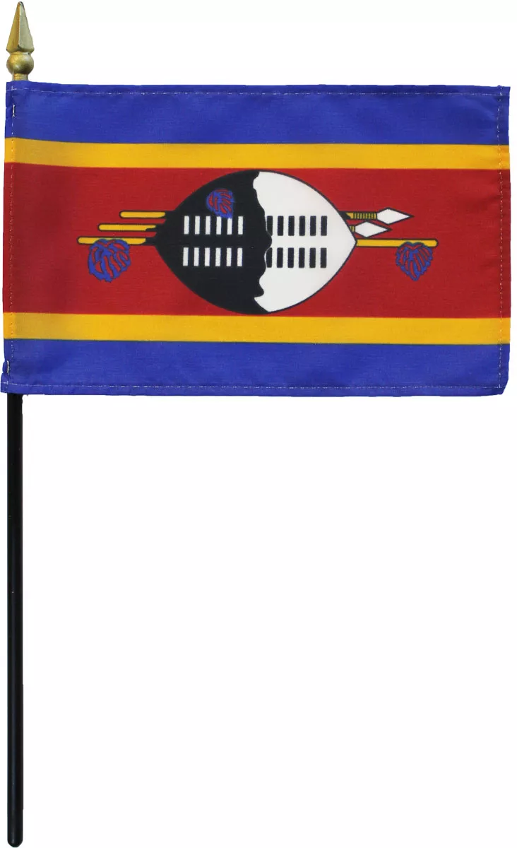 Swaziland (Eswatini) - 4"X6" Stick Flag - 4" x 6", Without Fringe