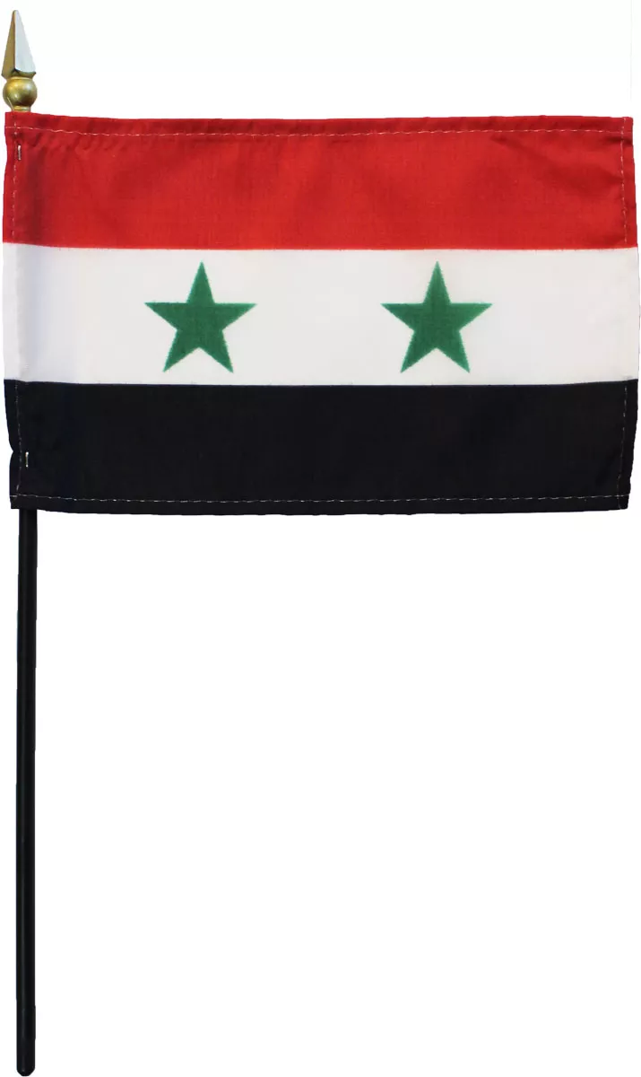 Syria (1980-2024) - 4"X6" Stick Flag - 4" x 6", Without Fringe