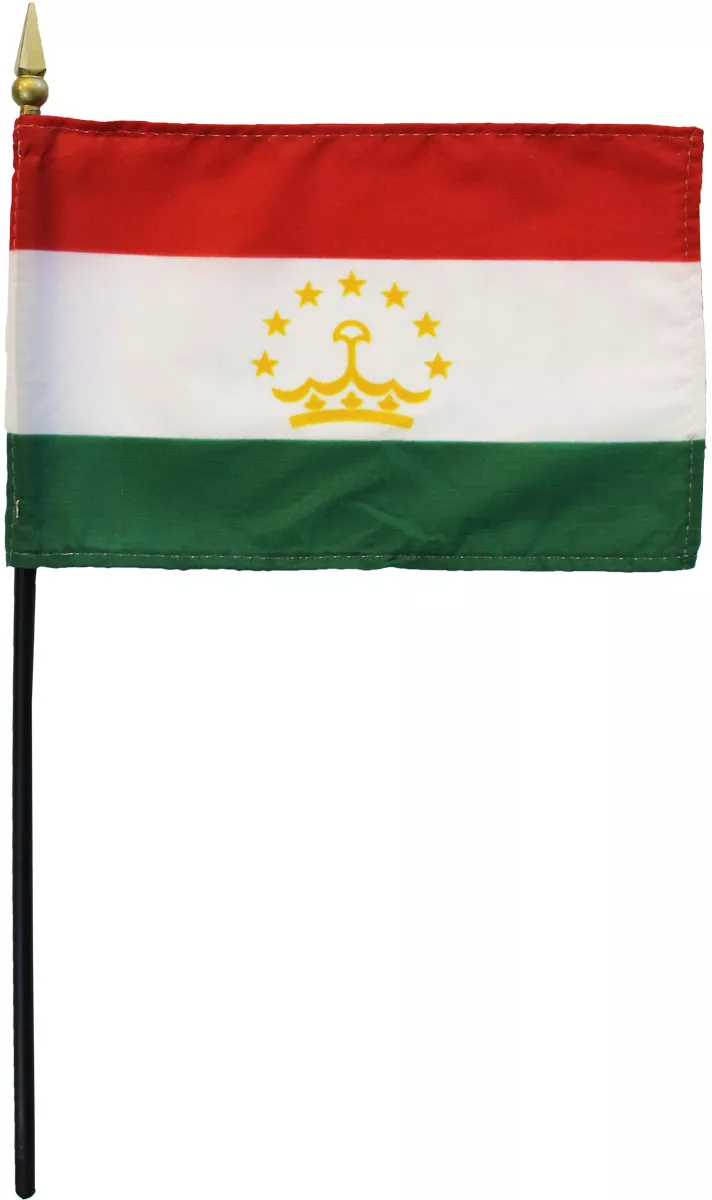 Tajikistan - 4"X6" Stick Flag - 4" x 6", Without Fringe
