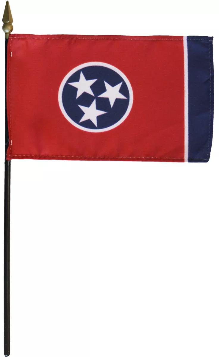 Tennessee - 4"X6" Stick Flag - 4" x 6", Without Fringe