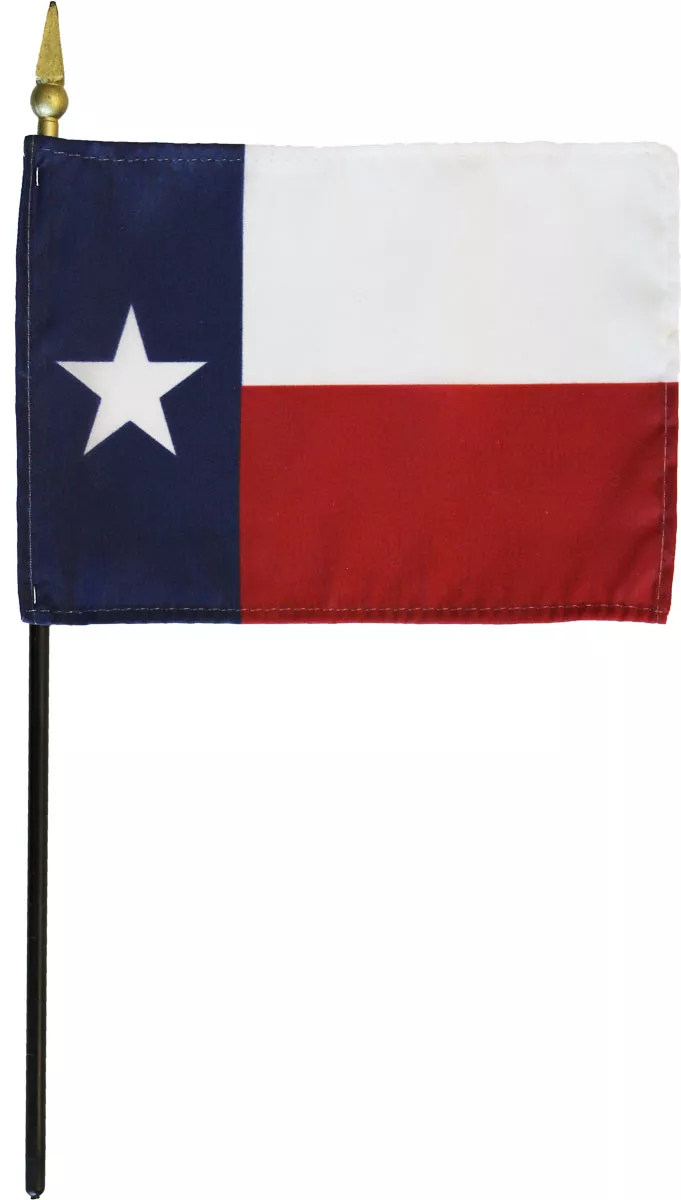 Texas - 4"X6" Stick Flag - 4" x 6", Without Fringe