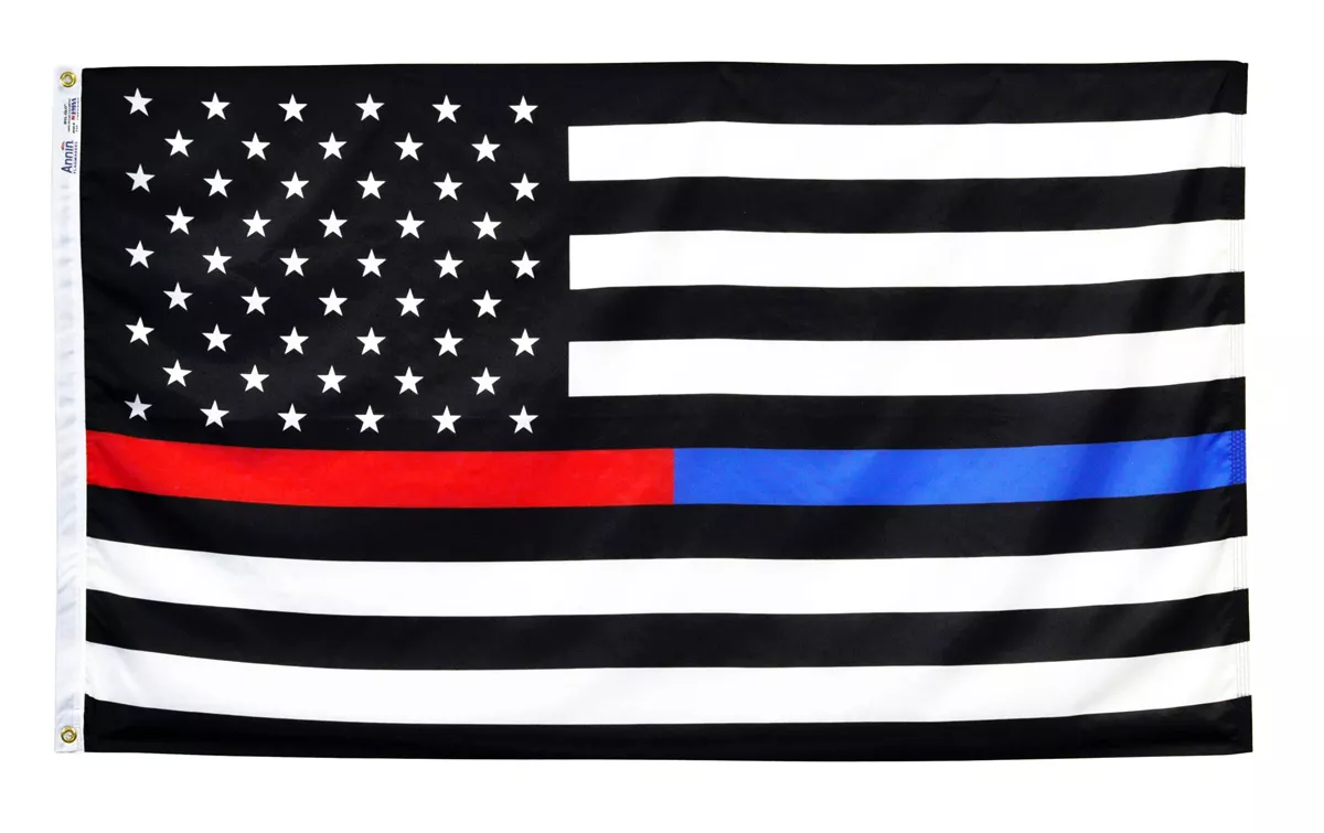 Thin Red/Blue Line (USA) - 3'X5' Nylon Flag - Nylon, 3' x 5', Without Fringe, Grommets