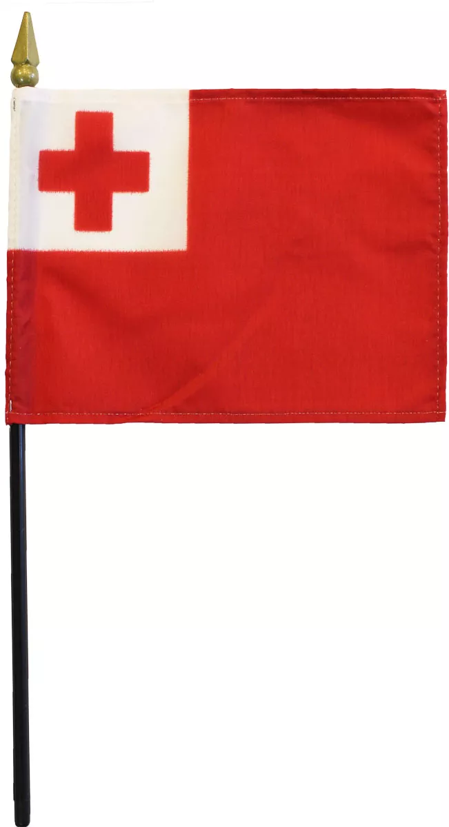 Tonga - 4"X6" Stick Flag - 4" x 6", Without Fringe