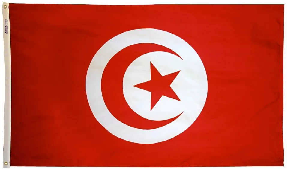 Tunisia - 3'X5' Nylon Flag - Nylon, 3' x 5', Without Fringe, Grommets